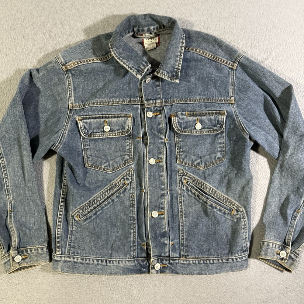Vintage Old Navy Blue Stretch Jean Denim Trucker Jacket Womens Size‎ Small